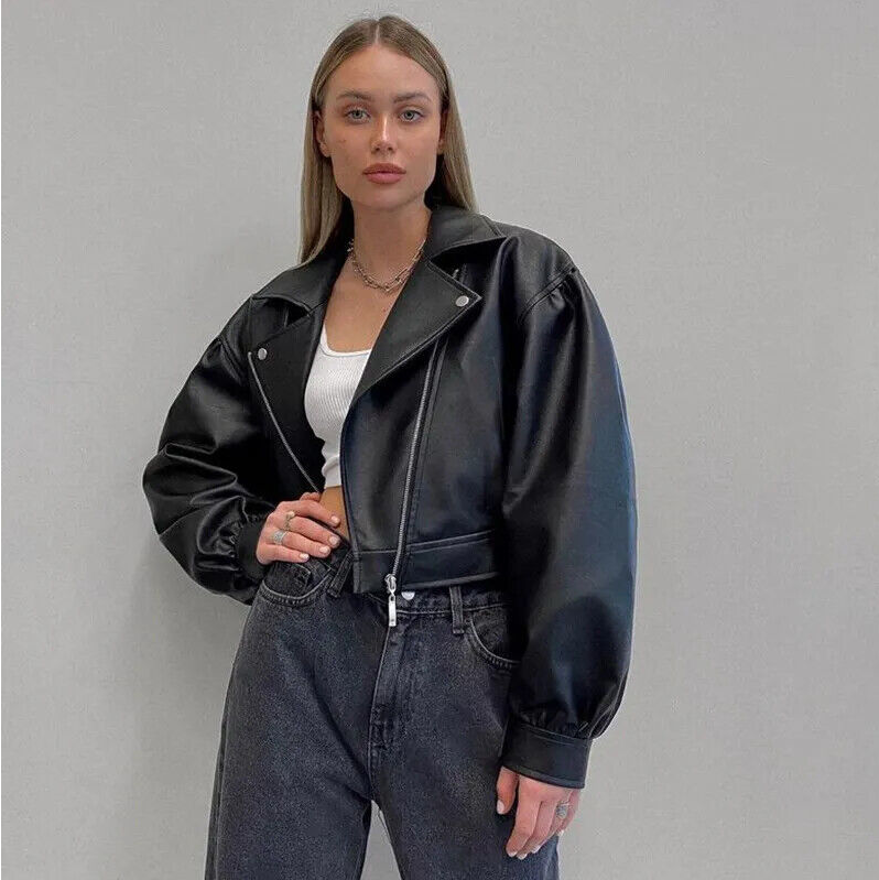 Womens Black Moto Style Genuine Leather Handmade Motorcycle Slimfit Biker Jacket